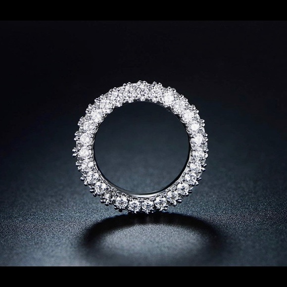 Womens 3 Row Eternity Ring Wedding Band | Barzel 18k White Gold  Plated Sz 5-9 - Picture 1 of 3